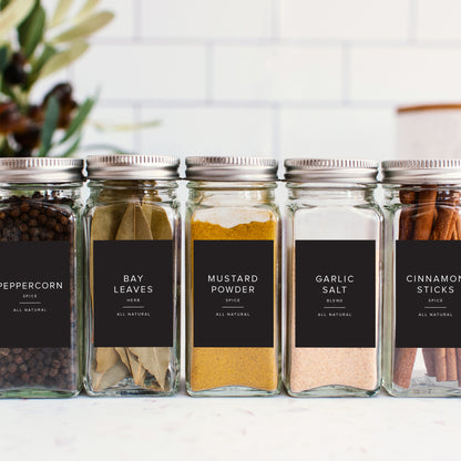 Black minimalist Spice Jar Labels